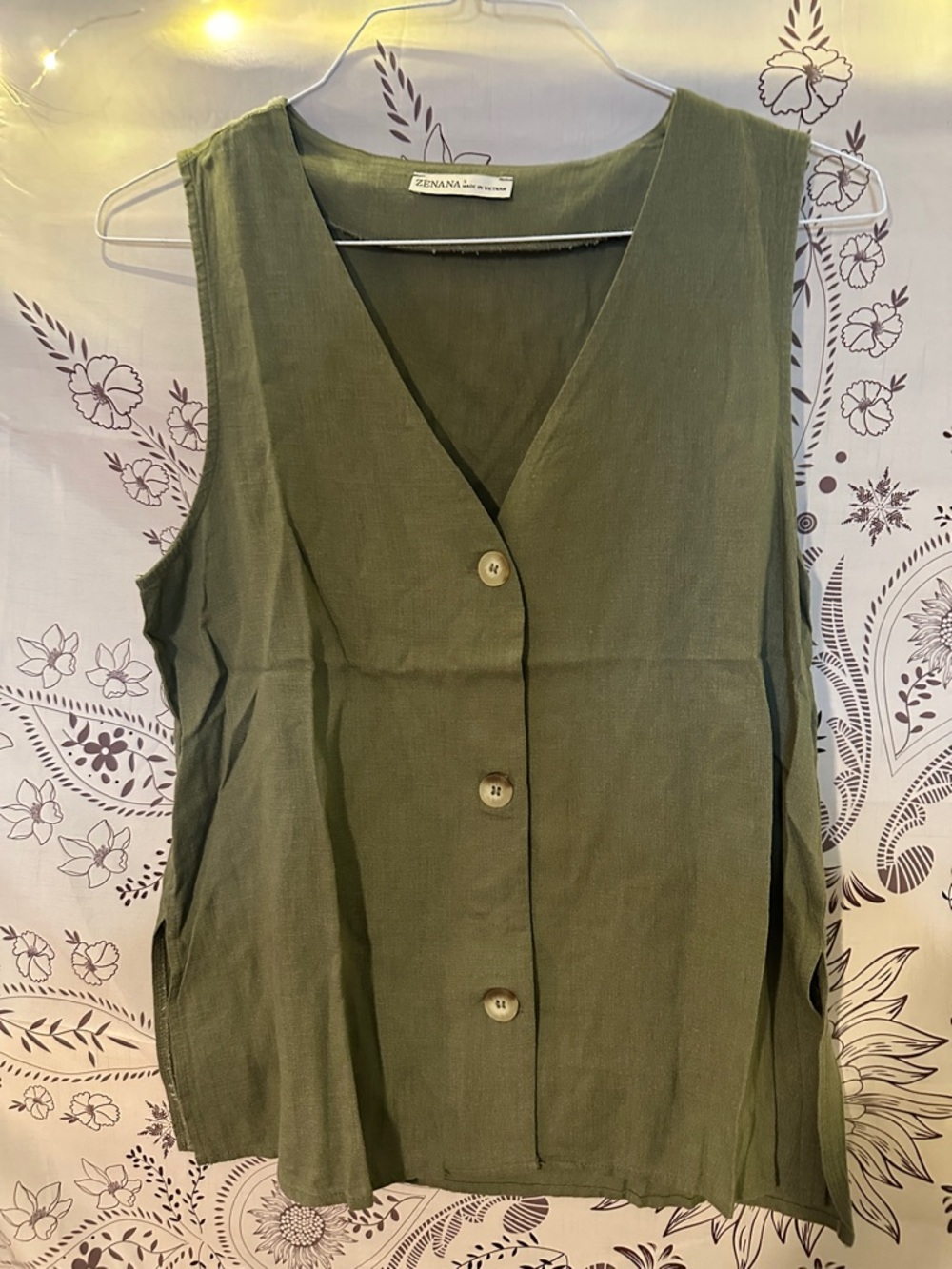 Zenana Outfitters Olive Green Button-Front Tank Top